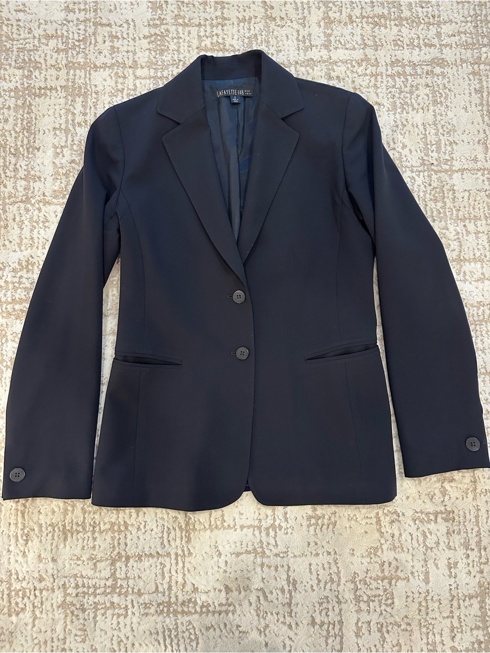 Lafayette 148 New York Navy Tailored Blazer Size 2 Classic Jacket Minimalist